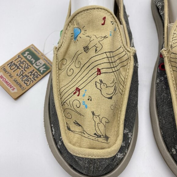 Sanuk Scribble Singing Birds Slip On Shoes Women’s Size 11 Sidewalk Surfer Flats - Picture 5 of 14